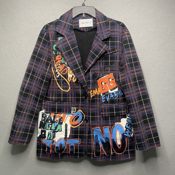Ma Chérie Jackets & Blazers - Coat Art Ma Cherie Denim Graffiti Boho Gypsie Plaid Coat Sz Small